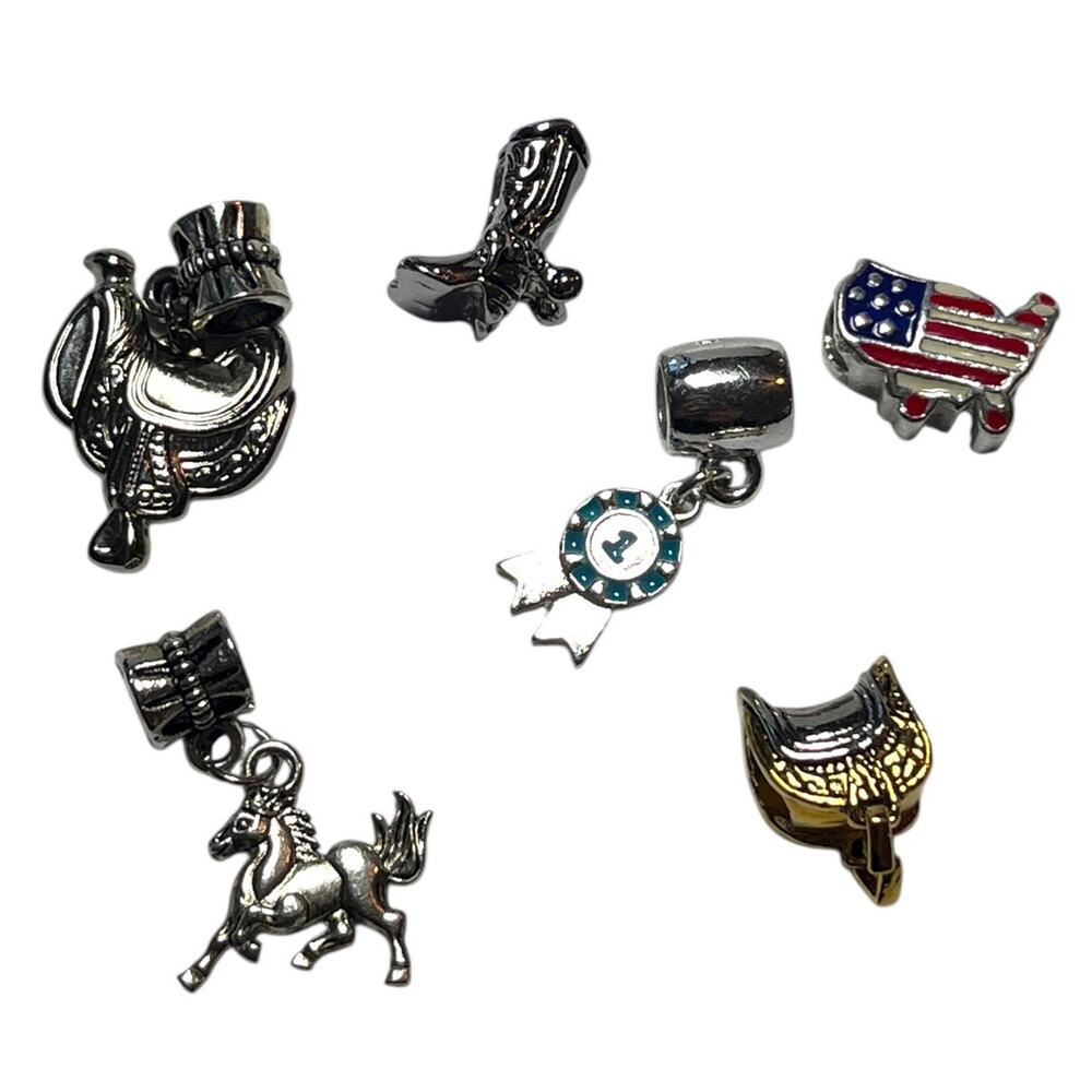 LOT 6 Cowgirl Themed European Charm Bracelet DIY Jewelry Making Metal Western